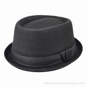 Pork-pie fedora hats for round faces men, with self hat band and loop trim